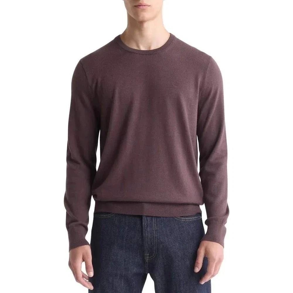 Calvin Klein Mens Extra Fine Merino Wool Blend Sweater Raisin Brown XL NEW